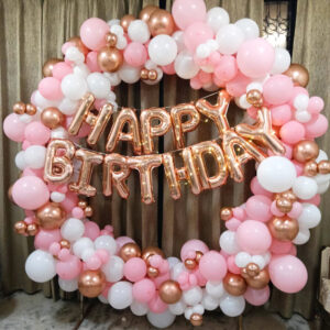 Happy Birthday Foil Balloons Decoration with Round Ring by Party Interest | Delhi Party Planner